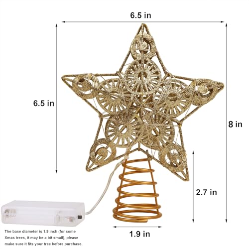 Juegoal Star Tree Topper with 20 LED Lights, Metal Golden Lighted Treetop Ornaments, Battery Powered Light Up Christmas Tree Decorations, 6.5 x 6.5 Inches - Image 9