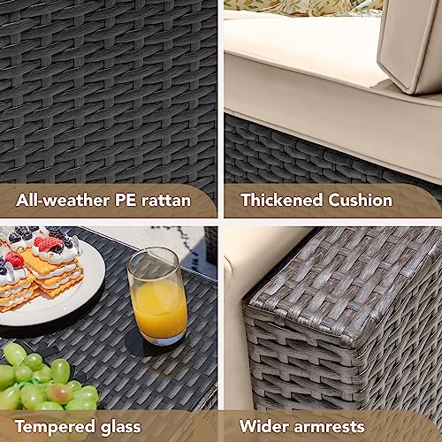 Devoko Patio Furniture Sets 6 Pieces Outdoor Sectional Rattan Sofa Manual Weaving Wicker Patio Conversation Set with Glass Table and Cushion (Beige) - Image 38