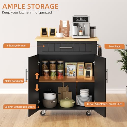 Shintenchi Kitchen Island Cart with Storage,Rolling Side Table on Wheels with Large Worktop, Cabinet,Towel Rack and Drawers for Kitchen,Dinning Room, White - Image 12