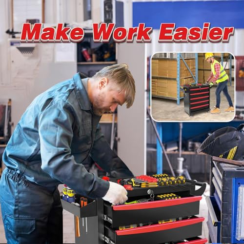 Rolling Tool Chest, Metal Tool Box with 5 Drawers, Lockable Garage Storage Cabinets Sliding Tool Drawer Cart on Wheels Toolbox Organization Workbench for Workshop Warehouse Repair Shop - Image 16