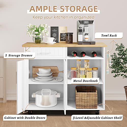 Shintenchi Kitchen Island Cart with Storage,Rolling Side Table on Wheels with Large Worktop, Cabinet,Towel Rack and Drawers for Kitchen,Dinning Room, White - Image 38