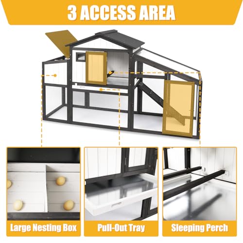 Chicken Coop and Run, Two Story Rabbit Hutch Indoor Outdoor, Wooden Hen House with Nesting Box Rabbit Cage, Ramp, Deep No Leak Pull Out Tray, for Chick, Bunny(Black) - Image 10
