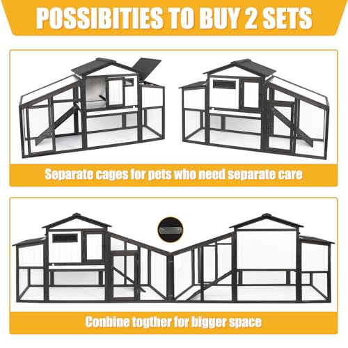 Chicken Coop and Run, Two Story Rabbit Hutch Indoor Outdoor, Wooden Hen House with Nesting Box Rabbit Cage, Ramp, Deep No Leak Pull Out Tray, for Chick, Bunny(Black) - Image 14