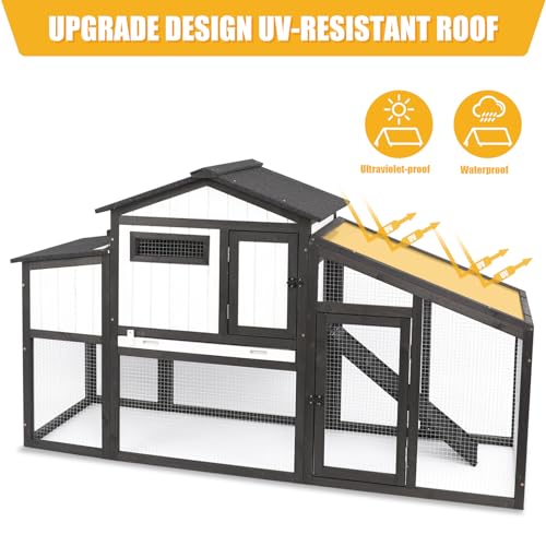 Chicken Coop and Run, Two Story Rabbit Hutch Indoor Outdoor, Wooden Hen House with Nesting Box Rabbit Cage, Ramp, Deep No Leak Pull Out Tray, for Chick, Bunny(Black) - Image 13