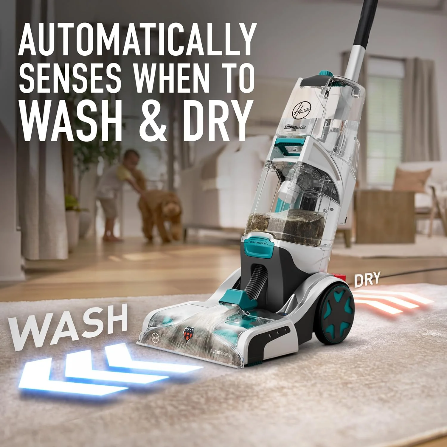 Hoover SmartWash+ Automatic Carpet Cleaner Machine, for Carpet and Upholstery, Deep Cleaning Carpet Shampooer, Carpet Deodorizer and Pet Stain Remover FH52000, Turquoise - Image 7